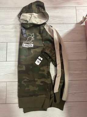 Kangol Olive Camo Hoodie with Cream Stripe Sleeves